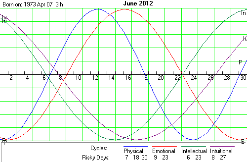 Sample of printed Biorhythmic Charts (prints in color!)